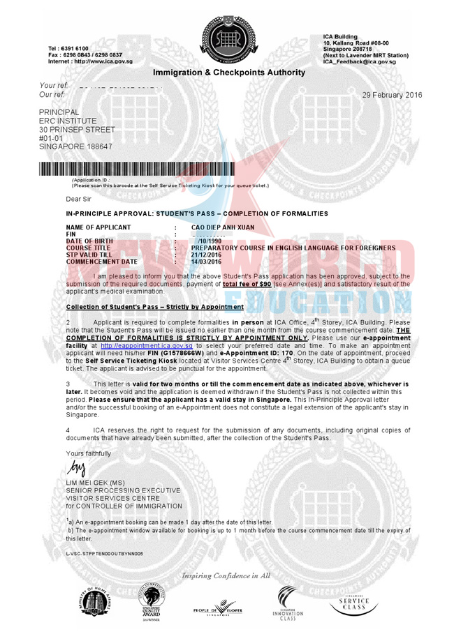 VISA DU HOC SINGAPORE