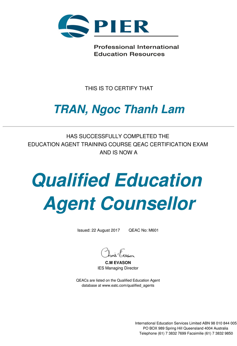 PIER CERTIFICATE