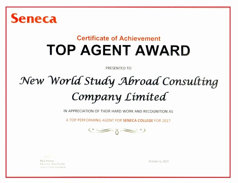 Top Performning Agent for 2017 - Seneca College - Canada