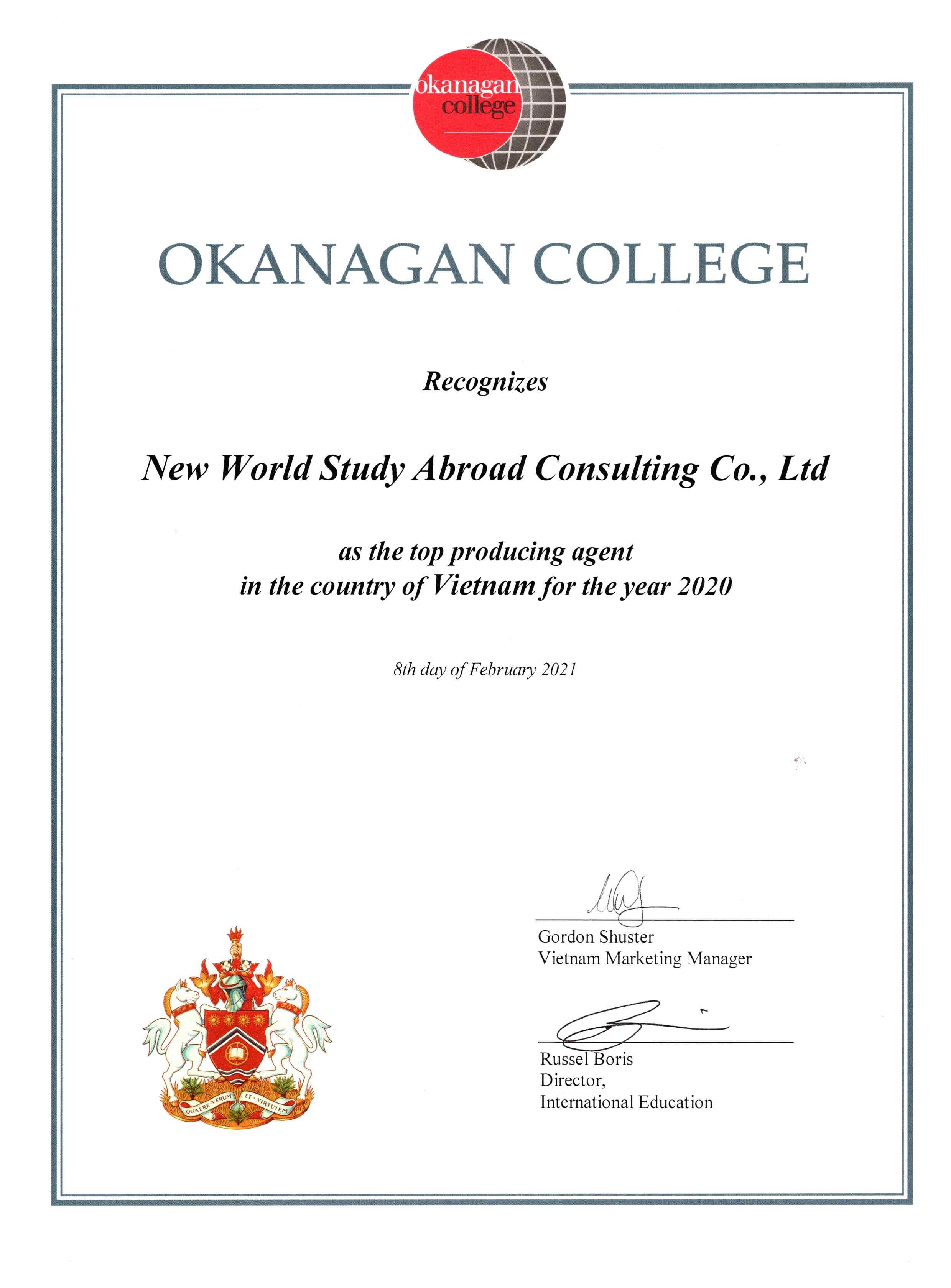 Top Producing Agent năm 2020 - Okanagan College - British Columbia, Canada.
