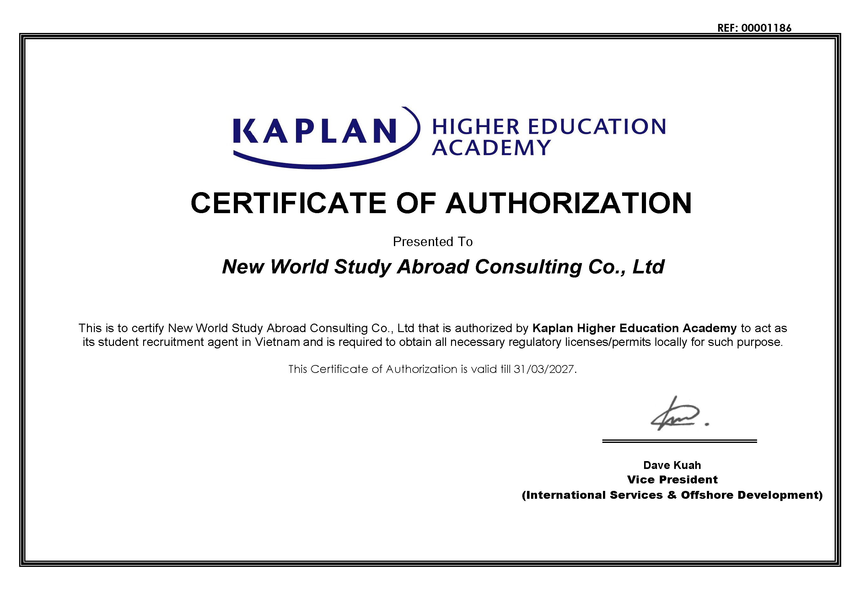 Kaplan Higher Education Academy, Singapore - Certificate 2025