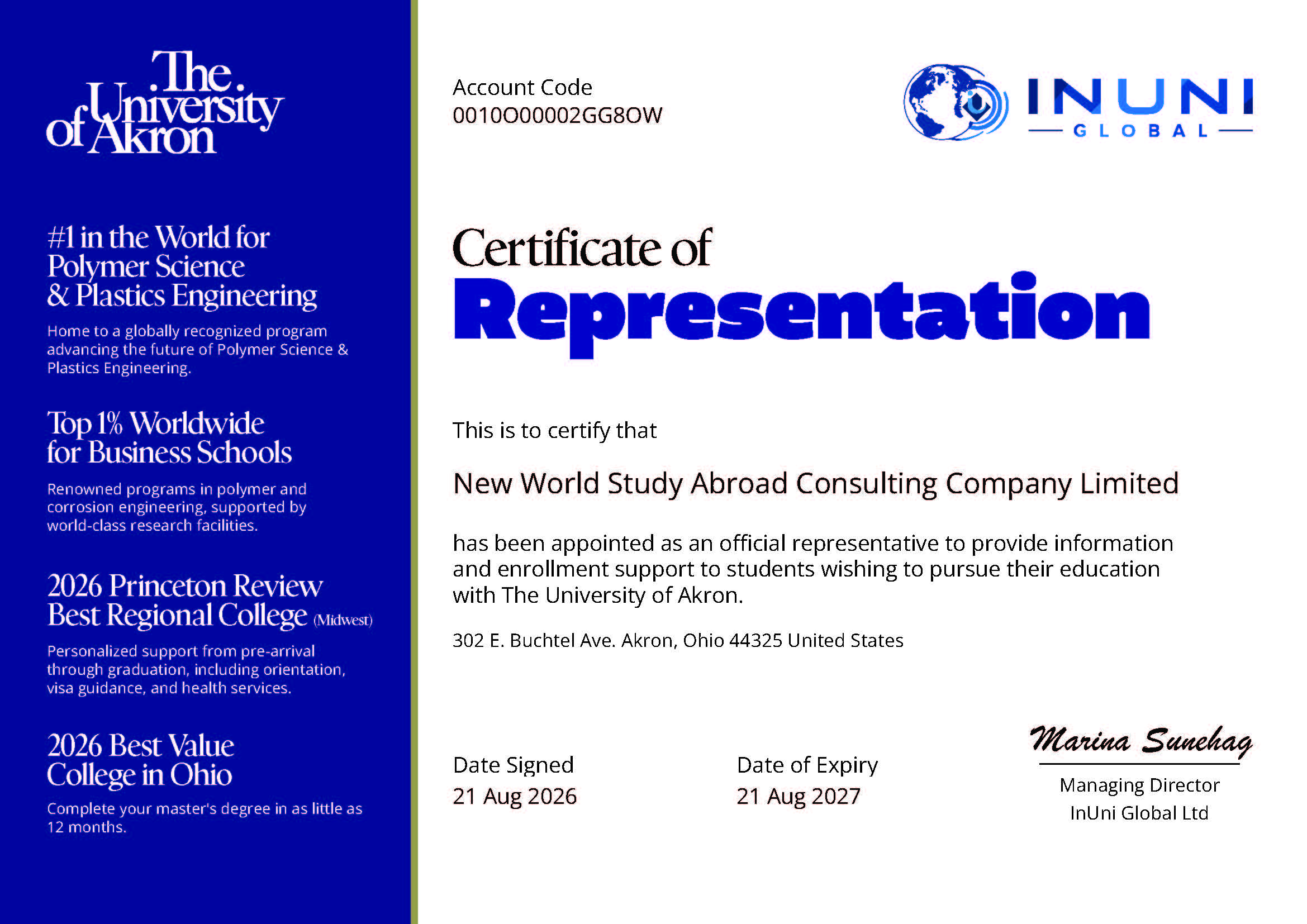 US - University of Akron certificate