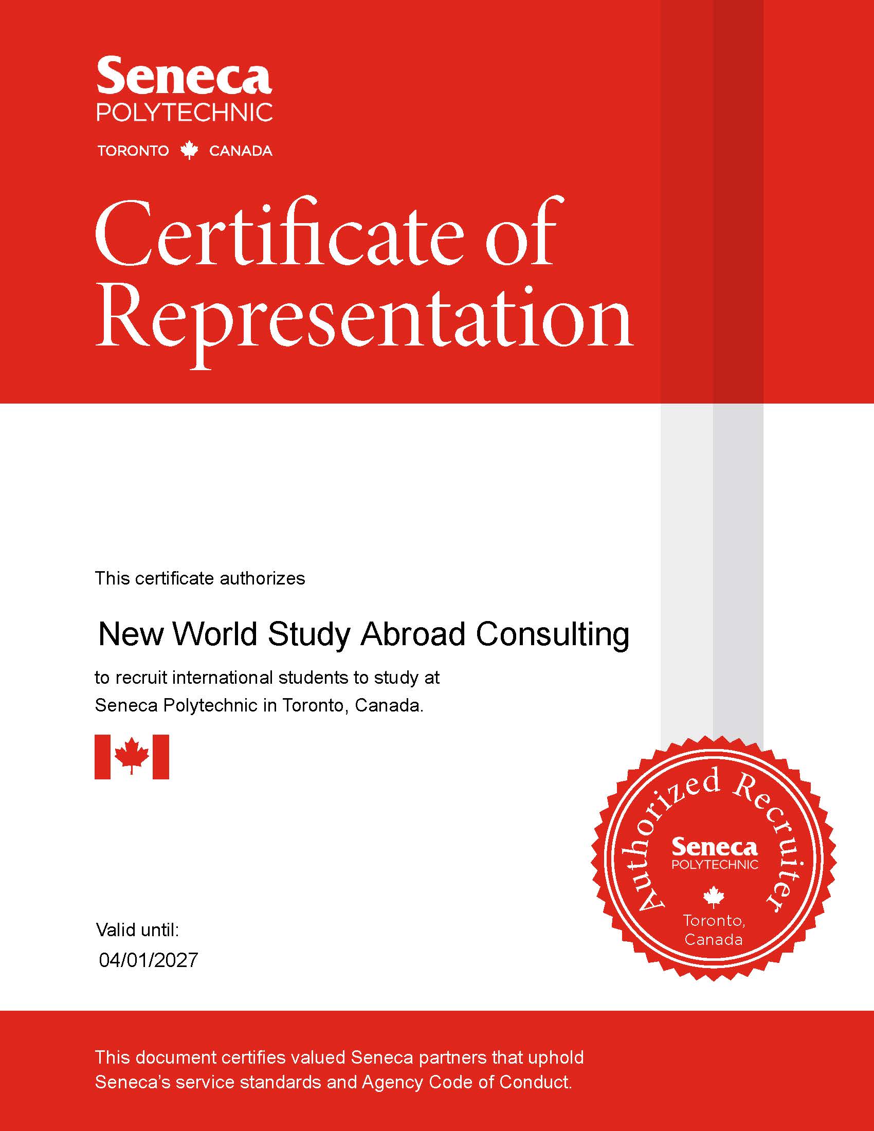 CANADA - Seneca Polytechnic, Toronto, Ontario - Certificate 2026